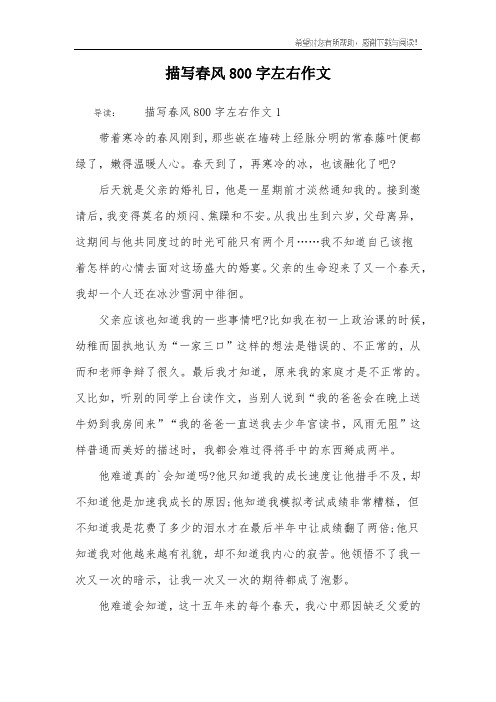 描写春风800字左右作文