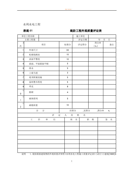 堤防工程外观质量及单元工程质量评定表