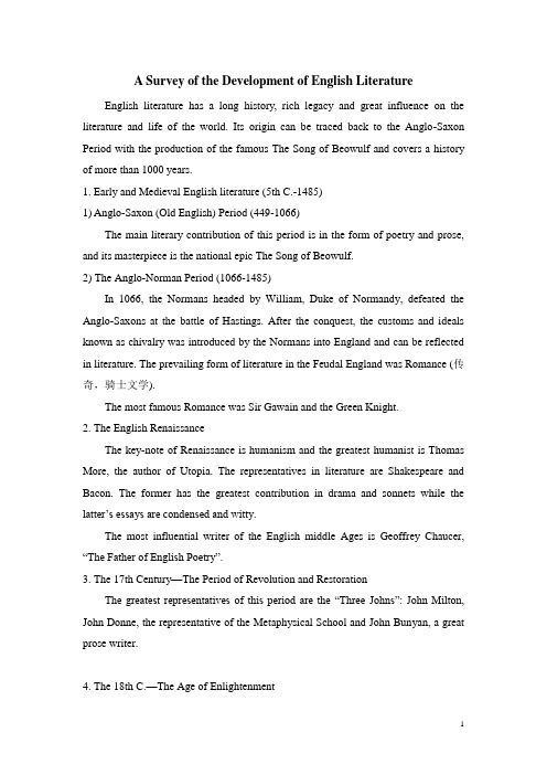 A Survey of the Development of English Literature
