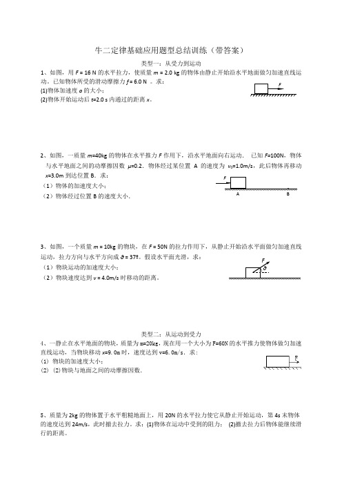 牛二定律基本应用方法分类练习(带答案)