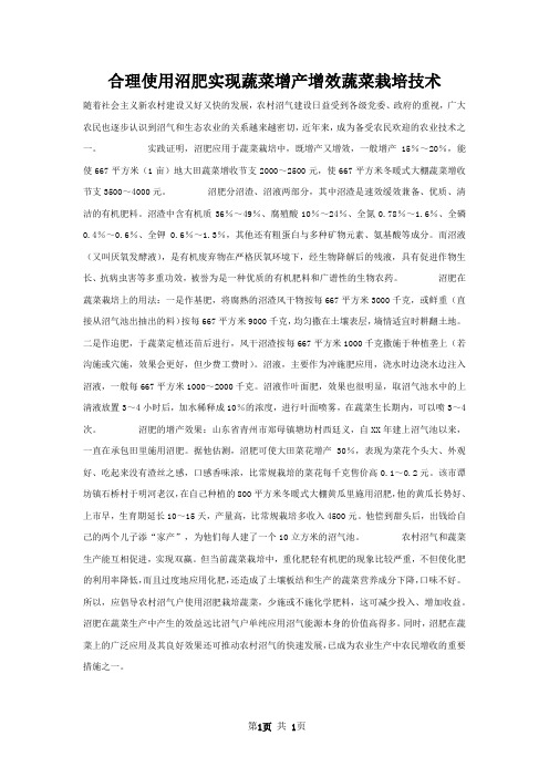 合理使用沼肥实现蔬菜增产增效蔬菜栽培技术