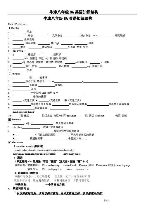 上海版牛津英语八年级8a总结