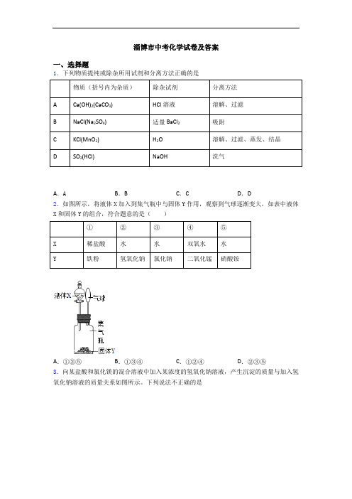 淄博市中考化学试卷及答案