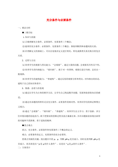 高中数学第一章常用逻辑用语2充分条件与必要条件1充分条件与必要条件2教案新人教A版选修2_