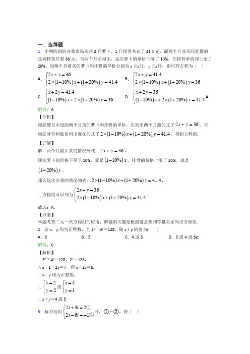 人教版初中七年级数学下册第八单元《二元一次方程组》(含答案解析)