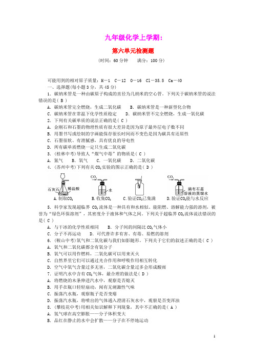 九年级化学上册第六单元碳和碳的氧化物单元综合检测题新版新人教版(含参考答案)