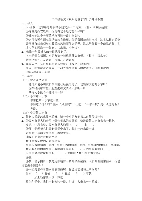 二年级语文《欢乐的泼水节》公开课教案
