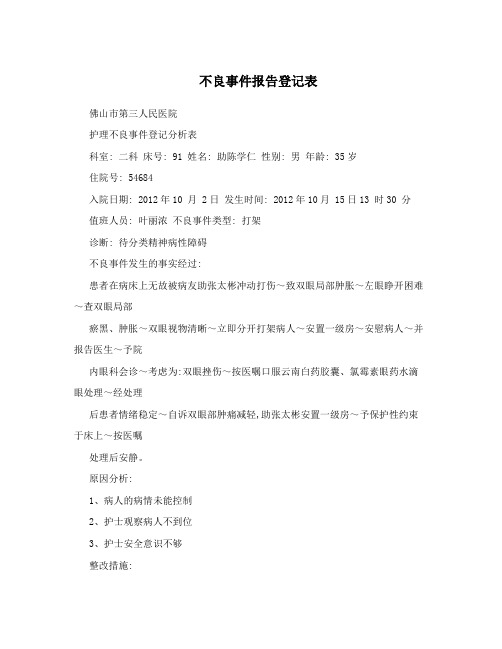 不良事件报告登记表
