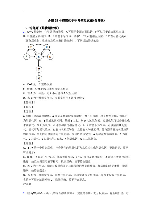 合肥38中初三化学中考模拟试题(含答案)