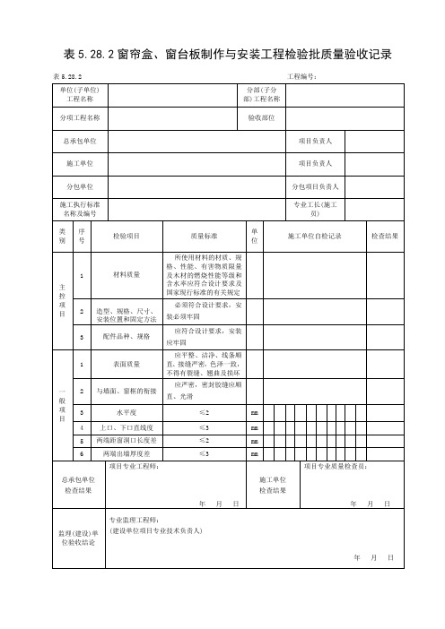 窗帘盒、窗台板制作与安装工程检验批质量验收记录