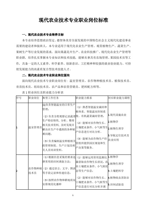 现代农业技术专业职业岗位标准