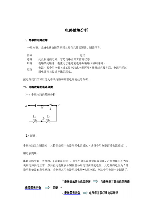 初中电学电路故障分析