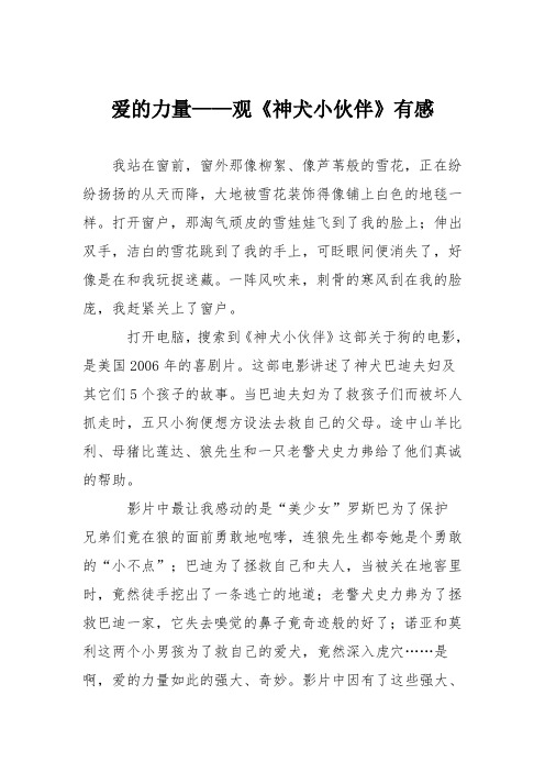 初中议论文作文：爱的力量——观《神犬小伙伴》有感
