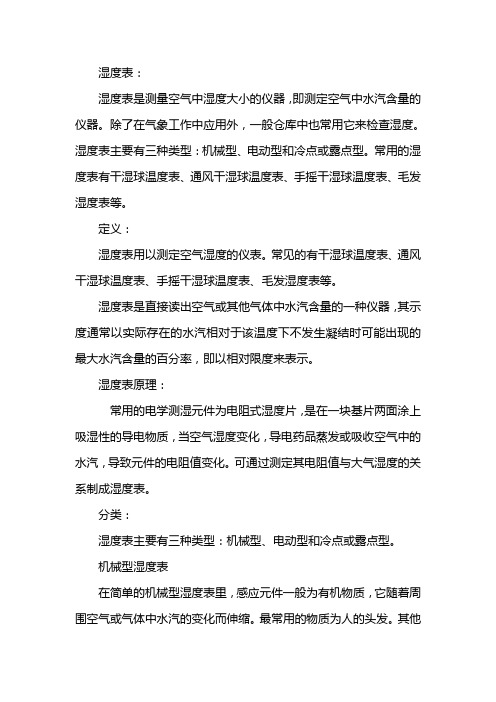 空气温度湿度对照表