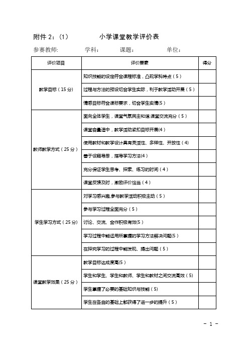 最新课堂教学评价表【范本模板】