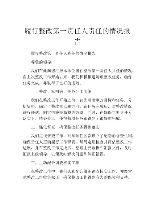 履行整改第一责任人责任的情况报告