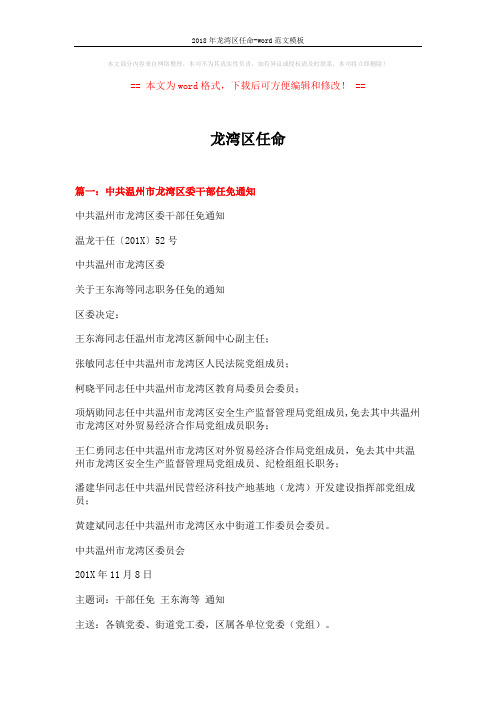 2018年龙湾区任命-word范文模板 (6页)