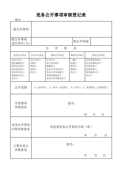 党务公开事项审核登记表