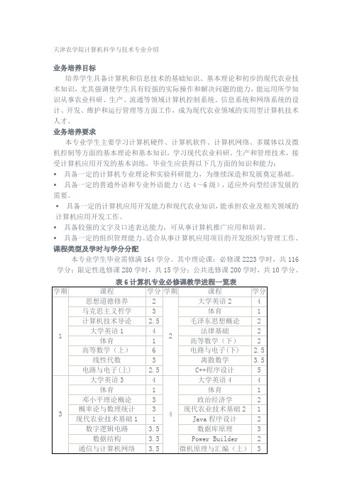 天津农学院计算机科学与技术专业课程