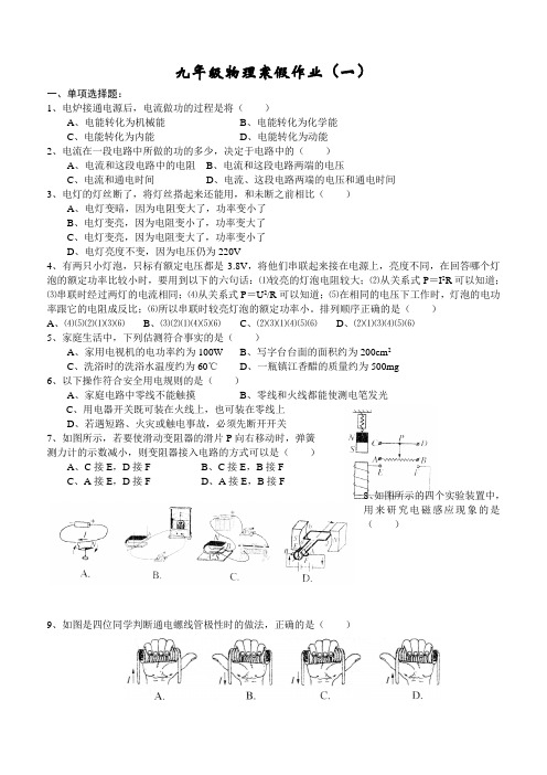 九年级寒假生活物理