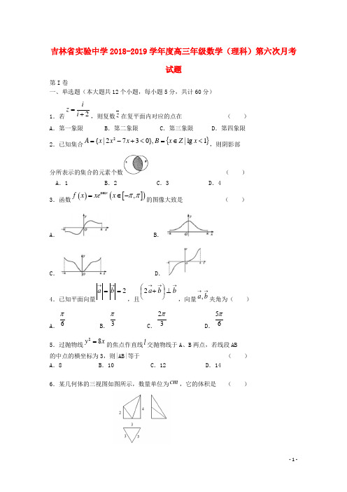 吉林省实验中学2019届高三数学下学期六次月考试题理