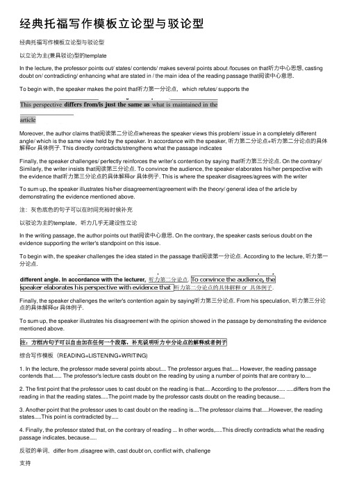 经典托福写作模板立论型与驳论型
