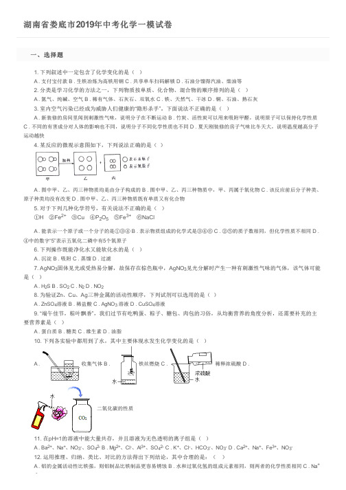 湖南省娄底市2019年中考化学一模试卷及参考答案
