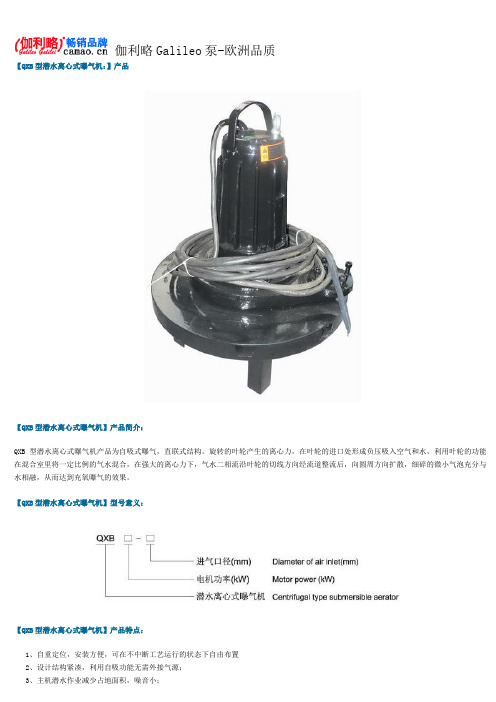 潜水离心式曝气机型号及参数