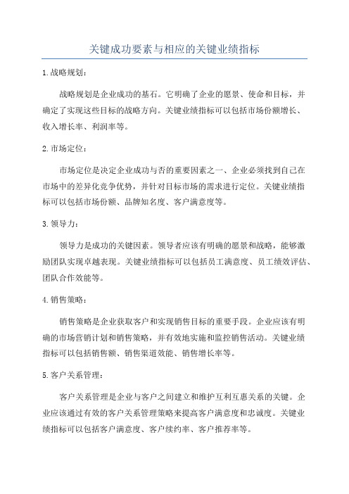 关键成功要素与相应的关键业绩指标