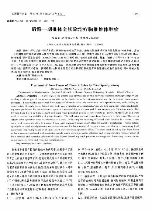 后路一期椎体全切除治疗胸椎椎体肿瘤