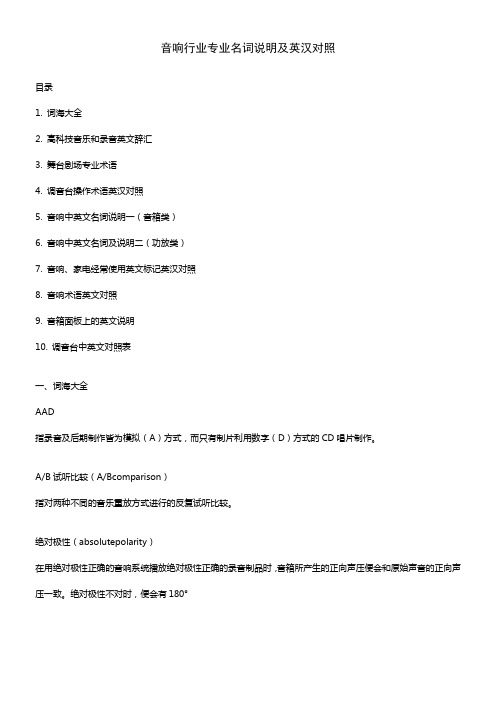 音响行业专业名词说明及英汉对照