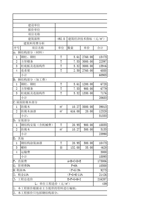 车棚 报价表