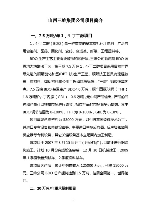 山西三维集团公司项目简介