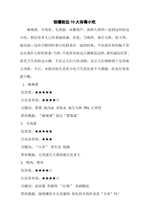 惊爆街边10大有毒小吃