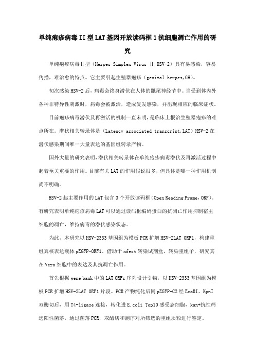 单纯疱疹病毒II型LAT基因开放读码框1抗细胞凋亡作用的研究