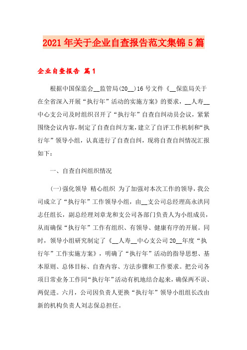 2021年关于企业自查报告范文集锦5篇