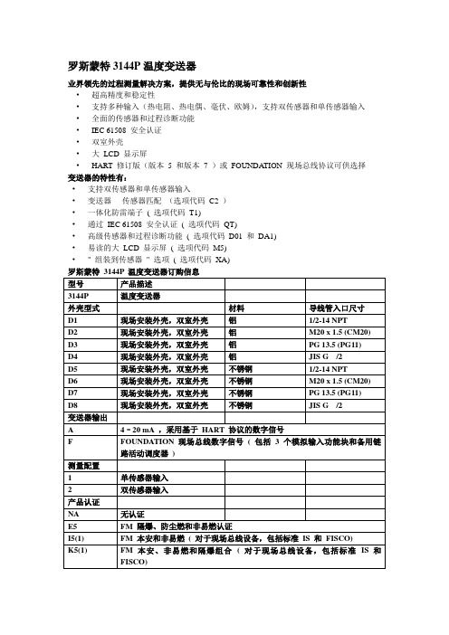 罗斯蒙特3144P温度变送器