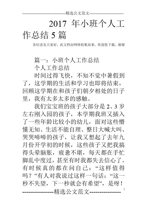 2017年小班个人工作总结5篇_0