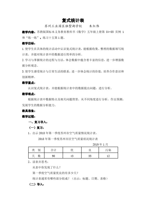 苏教版小学数学五年级上册  复式统计表的认识和应用练习【全国一等奖】