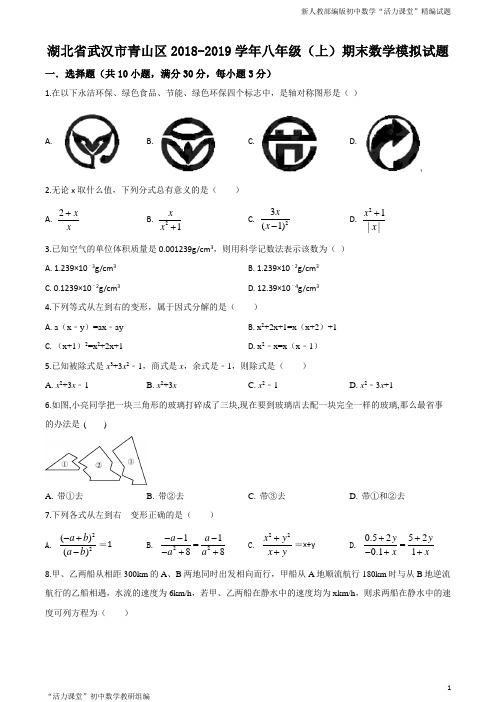 湖北省武汉市青山区2018-2019学年八年级(上)期末模拟数学试题(原卷版)