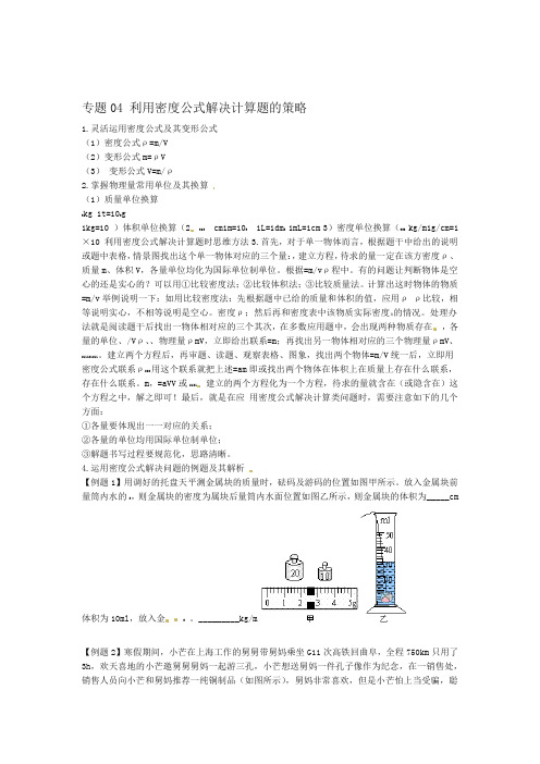 精选版2019年中考物理总复习专题04 利用密度公式解决计算题的策略