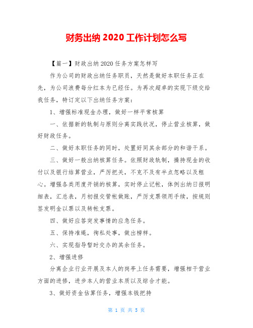 财务出纳2020工作计划怎么写