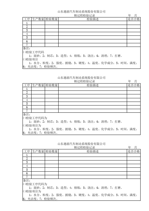 铸造过程检验记录