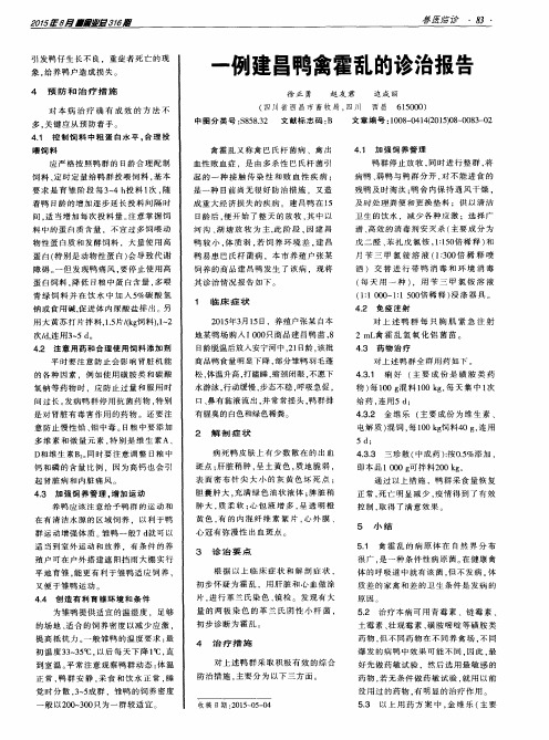 一例建昌鸭禽霍乱的诊治报告