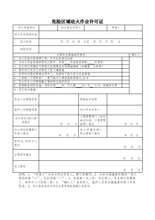 危险区域作业许可证