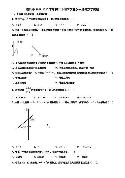 临沂市2019-2020学年初二下期末学业水平测试数学试题含解析