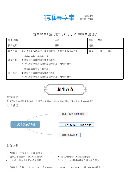 直角三角形的判定(HL)、全等三角形综合 04
