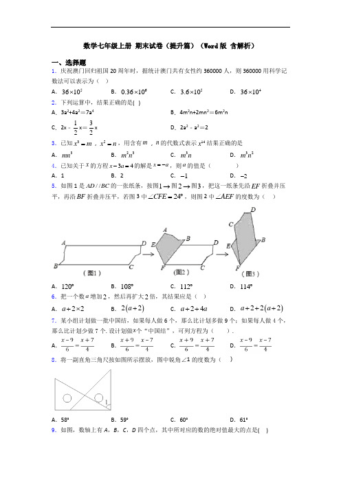 数学七年级上册 期末试卷(提升篇)(Word版 含解析)