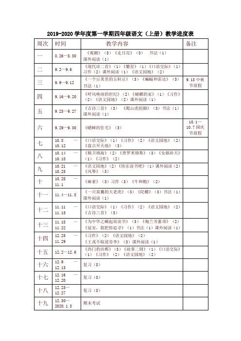 部编版四年级语文上册部编教学进度表
