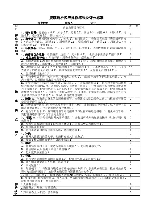 腹膜透析换液操作流程及评分标准